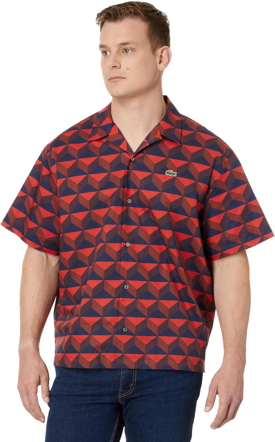

Рубашка Lacoste Short Sleeve Relaxed Fit Woven Shirt, цвет Penumbra/Alizarin Red