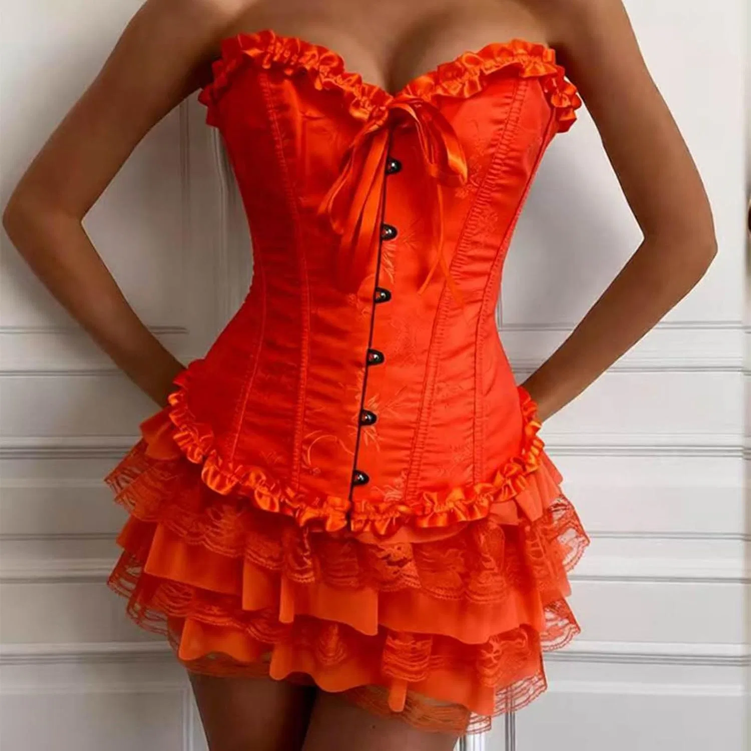 Женские шорты с оборками и кружевной отделкой, Generic, Orange — фото 2