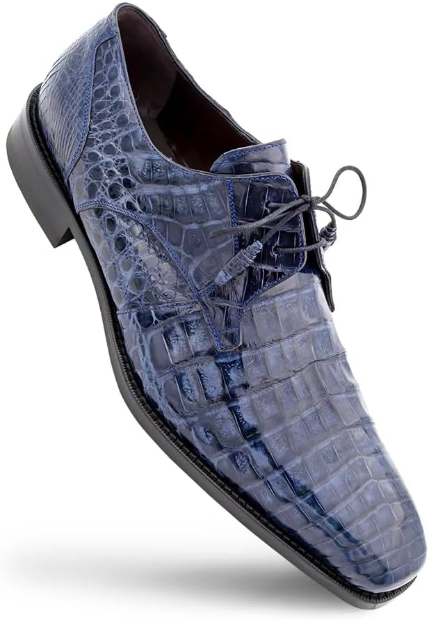 Mezlan Anderson Crocodile Lace Up - Мужские туфли-блочеры из настоящей крокодиловой кожи с простым носком и стелькой с эффектом памяти - Ручная работа в Испании, синий — фото 2