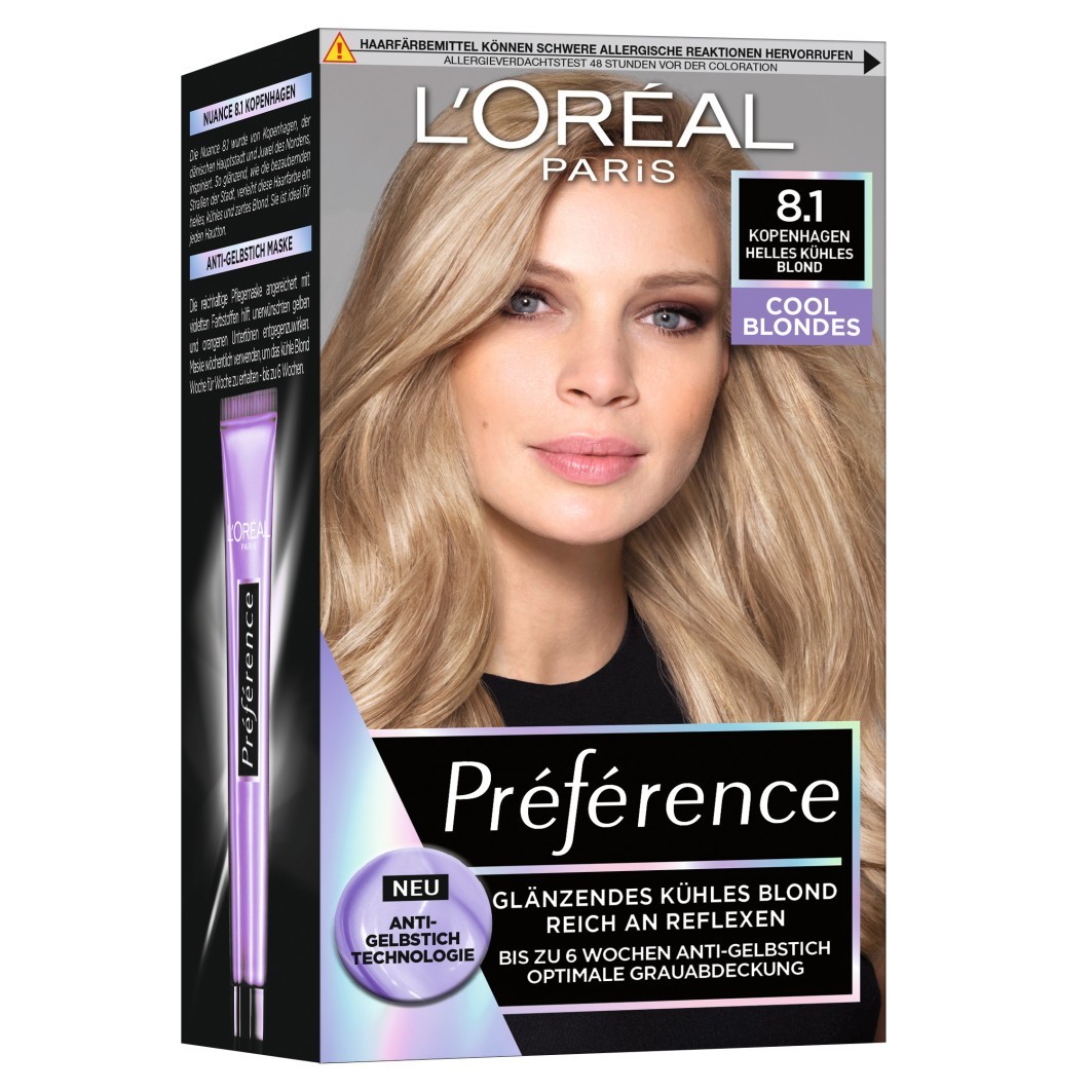 

Краска для волос preference cool blondes Loreal Paris, 8.1 - helles kuehles blond, количество 1 шт.