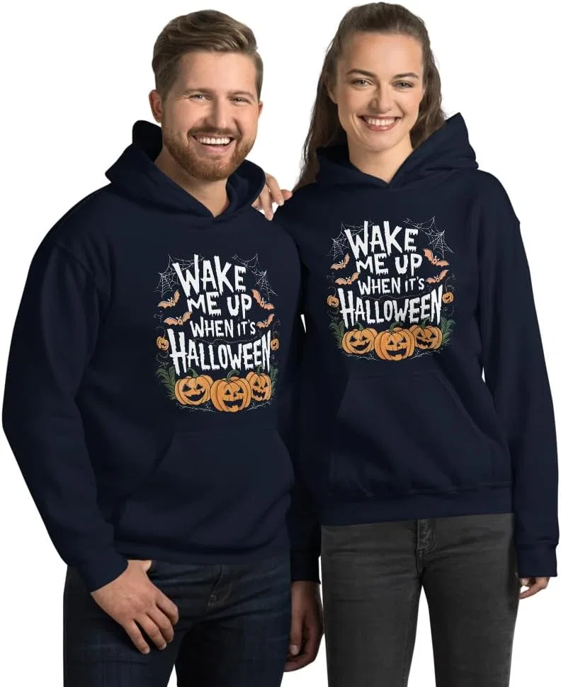Толстовка Wake Me Up When It's Halloween, смешная футболка с тыквой в винтажном ретро-стиле Generic, темно-синий