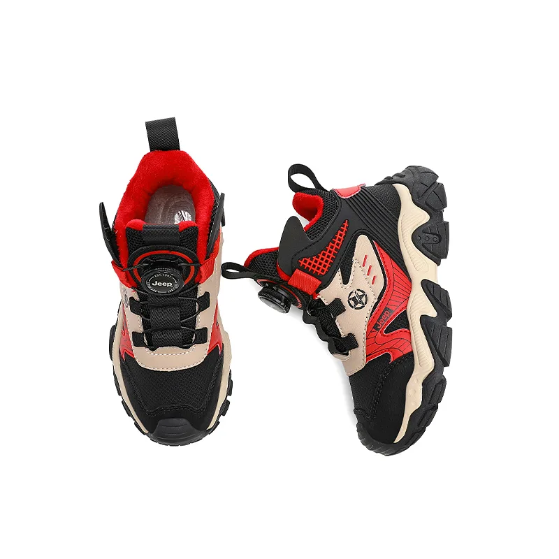 Детские уличные кроссовки mid-top из искусственной кожи с противоскользящей подошвой, защитой от ударов и термоизоляцией Jeep, China Red-Thickened and Fleece-Lined — фото 4