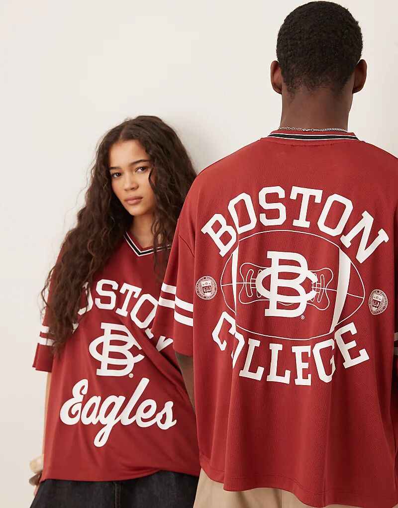 

Футболка свободного кроя унисекс ASOS DESIGN oversize с принтом Boston College Eagles бордового цвета