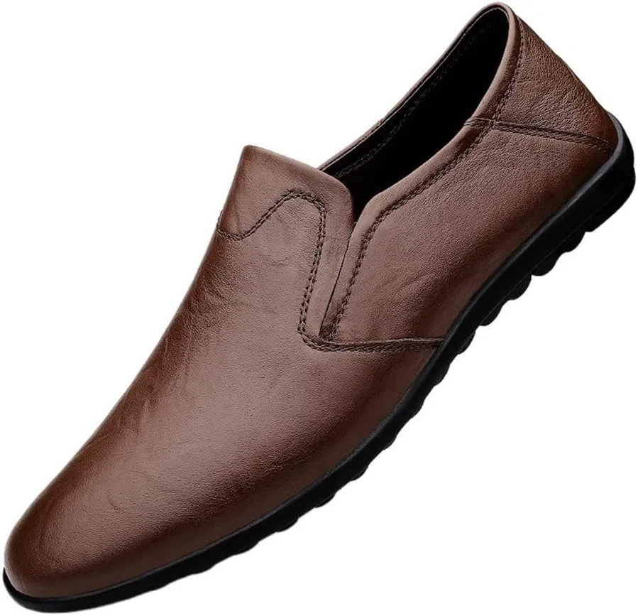 Лоферы кожаные Mens Loafers Moccasins Shoes, Красный/Коричневый SayfuR