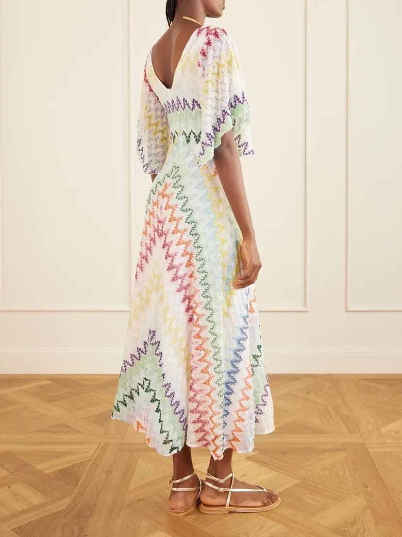 Металлическое макси-платье, связанное крючком Missoni, белый — фото 3