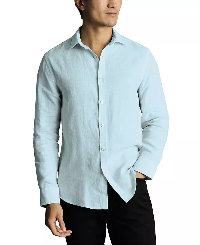 

Мужская льняная рубашка на пуговицах с длинным рукавом Slim Fit Charles Tyrwhitt, синий