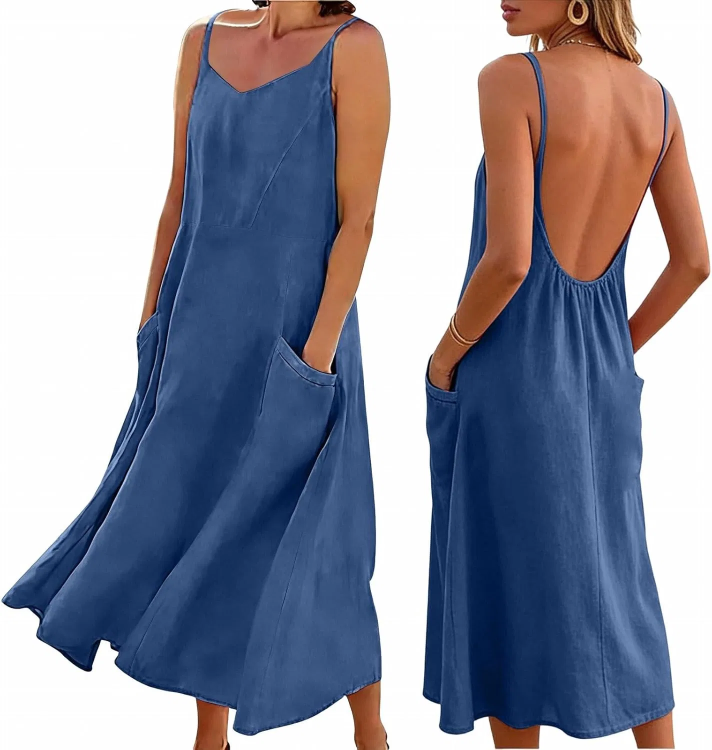 Платье макси с контролем живота, Polyester, Blue — фото 3