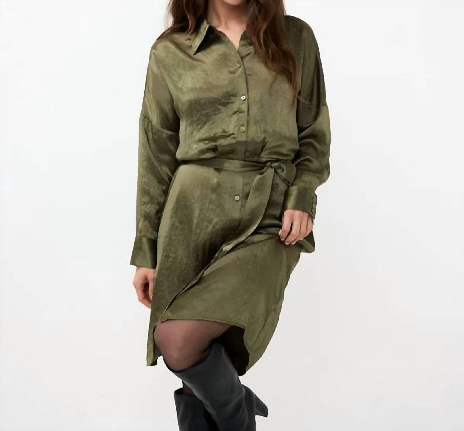 

Платье миди из мятого атласа цвета зеленого мха ESQUALO