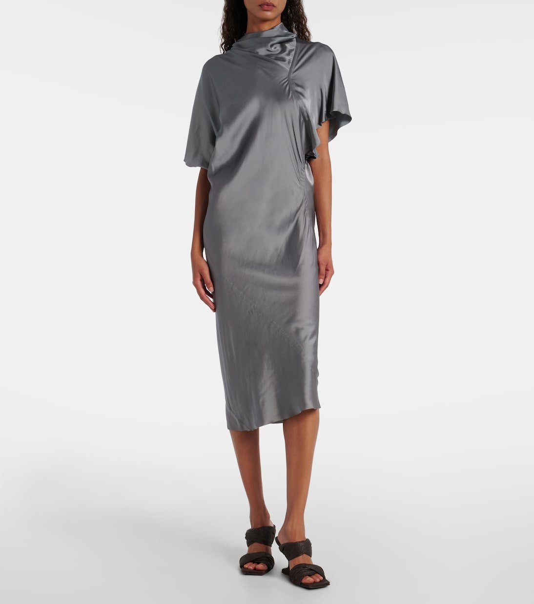 Платье миди из атласа со сборками Rick Owens, Washed Indigo — фото 2