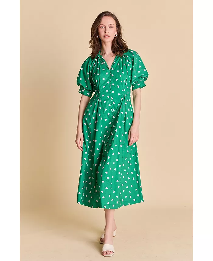 

Женское платье миди с принтом сердец English Factory, зеленый