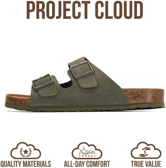 Мужские сандалии Project Cloud из 100 натуральной кожи с амортизирующей стелькой из натуральной пробки, сандалии с двумя ремешками и пряжками, летние нескользящие (Heritage), оливковый — фото 3