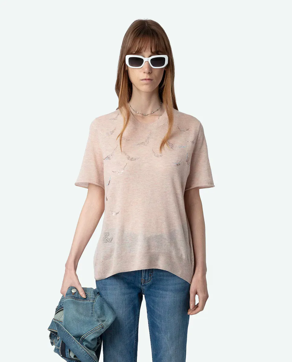

Ida Wings женский свитер из 100% кашемира со стразами Zadig & Voltaire, розовый