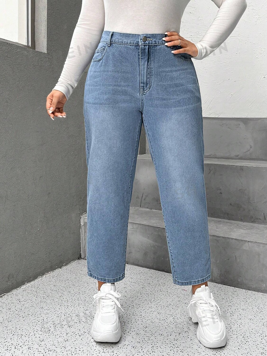 

EZwear Плюс джинсы для мамы с высокой талией Shein, синий