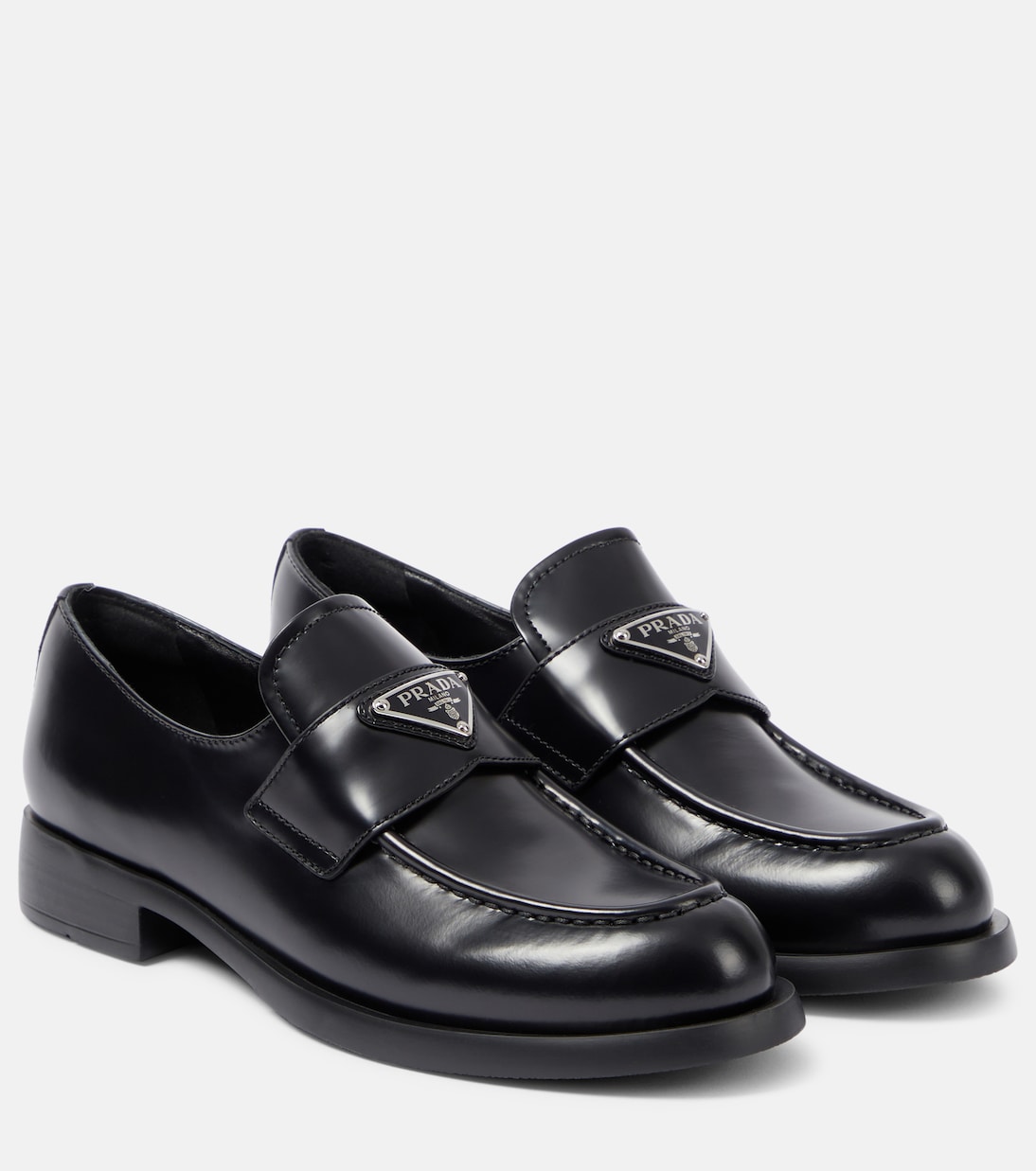 Кожаные лоферы с логотипом Prada, черный