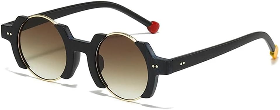 

Женские круглые солнцезащитные очки в стиле панк с защитой от УФ-излучения UV400 и заклепками, мужские черные и желтые солнцезащитные очки с градиентным переходом цвета FYTUP, Matte Black Tea