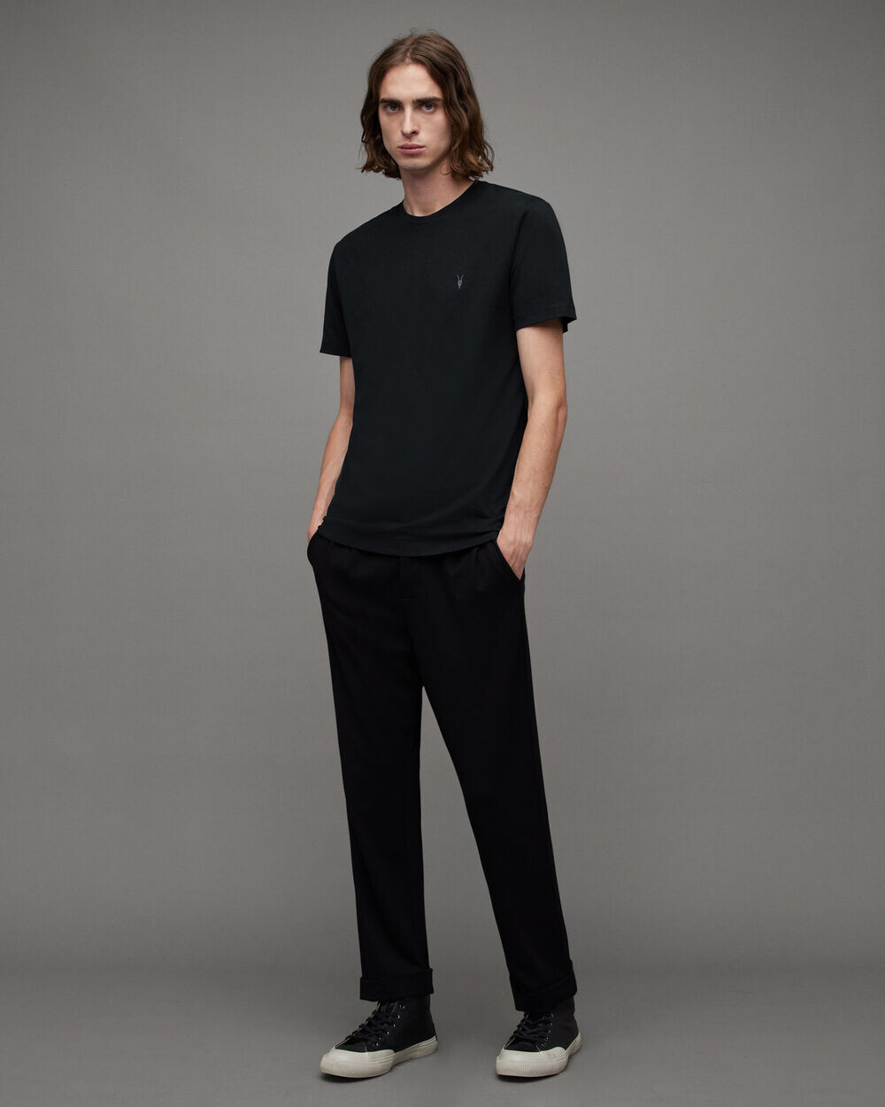 Комплект из 3 футболок из матового хлопка Brace AllSaints, черный — фото 4