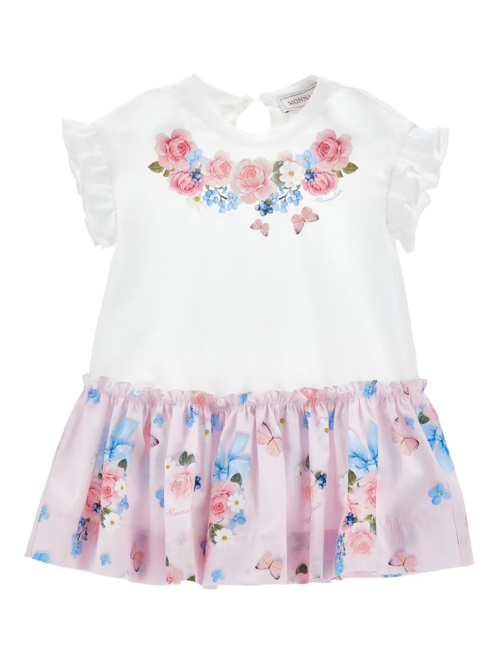 

Платье с оборками и цветочным принтом Monnalisa, белый