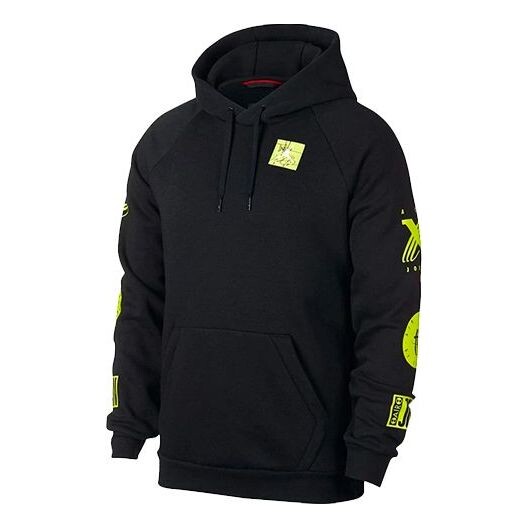 

Толстовка Air Jordan Air logo Printing Fleece Lined Pullover Black Green, черный