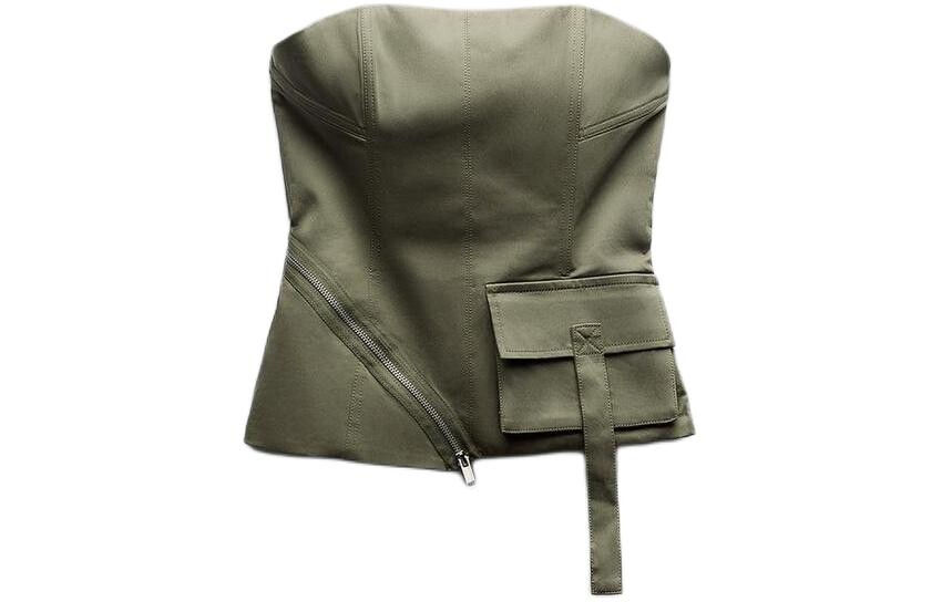 

Топ без бретелек женский хаки Zara