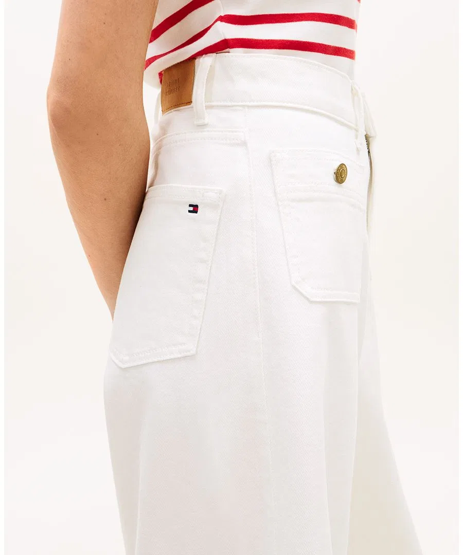 Женские белые джинсы с широкими штанинами и нашивками Tommy Hilfiger, Optic White — фото 3