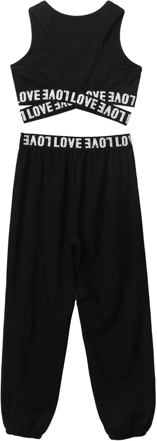 Детский спортивный комплект из топа и леггинсов TiaoBug, Loose Black — фото 4