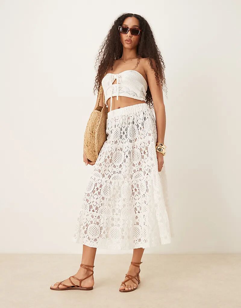 

Прозрачная юбка мидакси ASOS DESIGN с оборками и вышивкой белого цвета