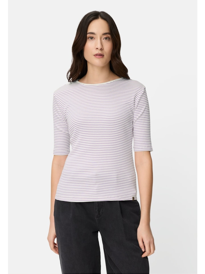 

Полосатая футболка с круглым вырезом из чистого хлопка белого и фиолетового цветов. Camel Active, Фиолетовый, Полосатая футболка с круглым вырезом из чистого хлопка белого и фиолетового цветов. Camel Active