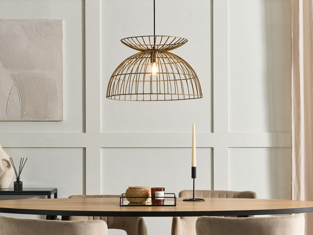 

BELIANI подвесной светильник цвета латуни, металл, 1 лампочка, дизайн в виде сетки, современный промышленный дизайн, для обеденного стола, гостиной, прихожей, кухни, золото