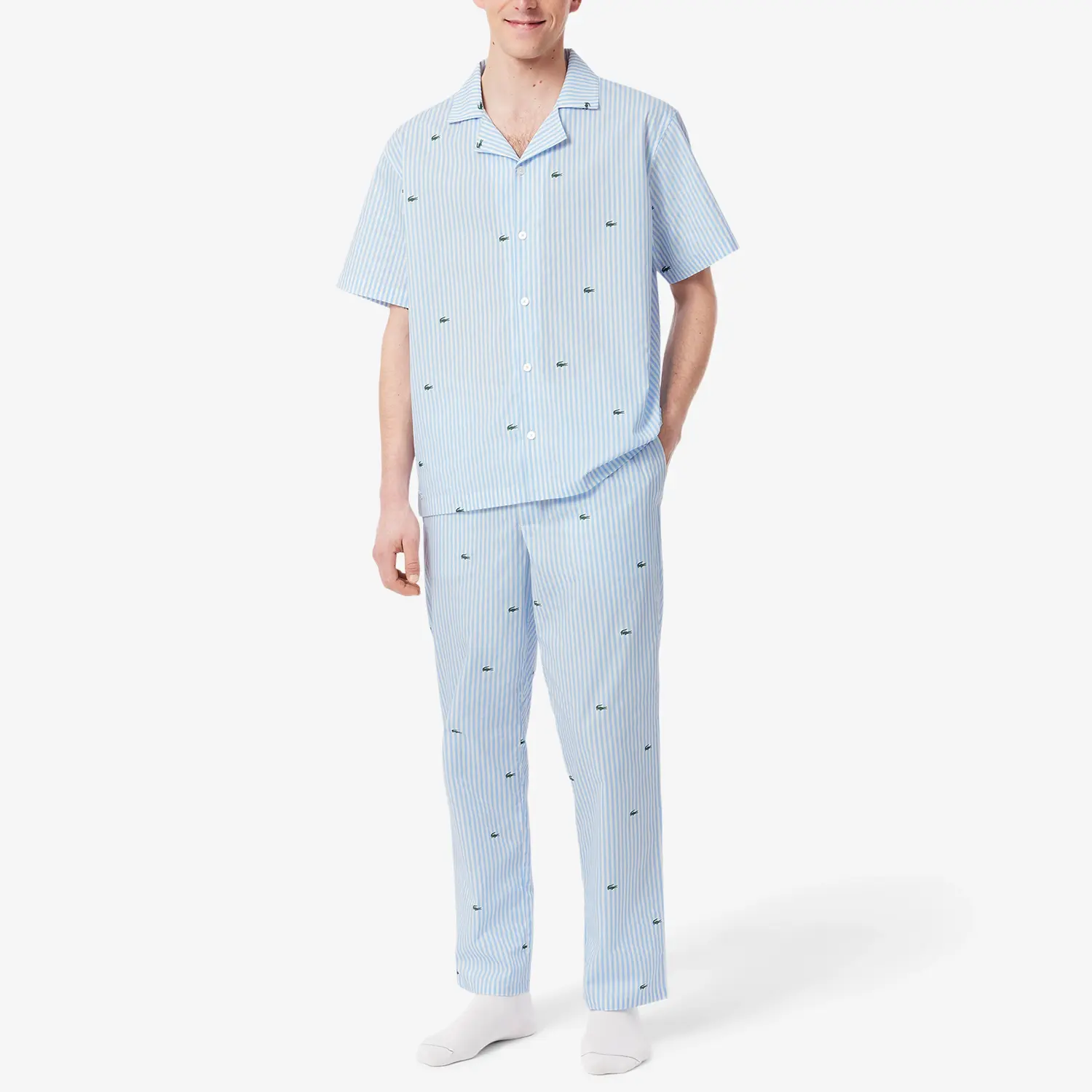 Рубашка с вышитым логотипом Lacoste, синий/белый/зеленый-eip — фото 4