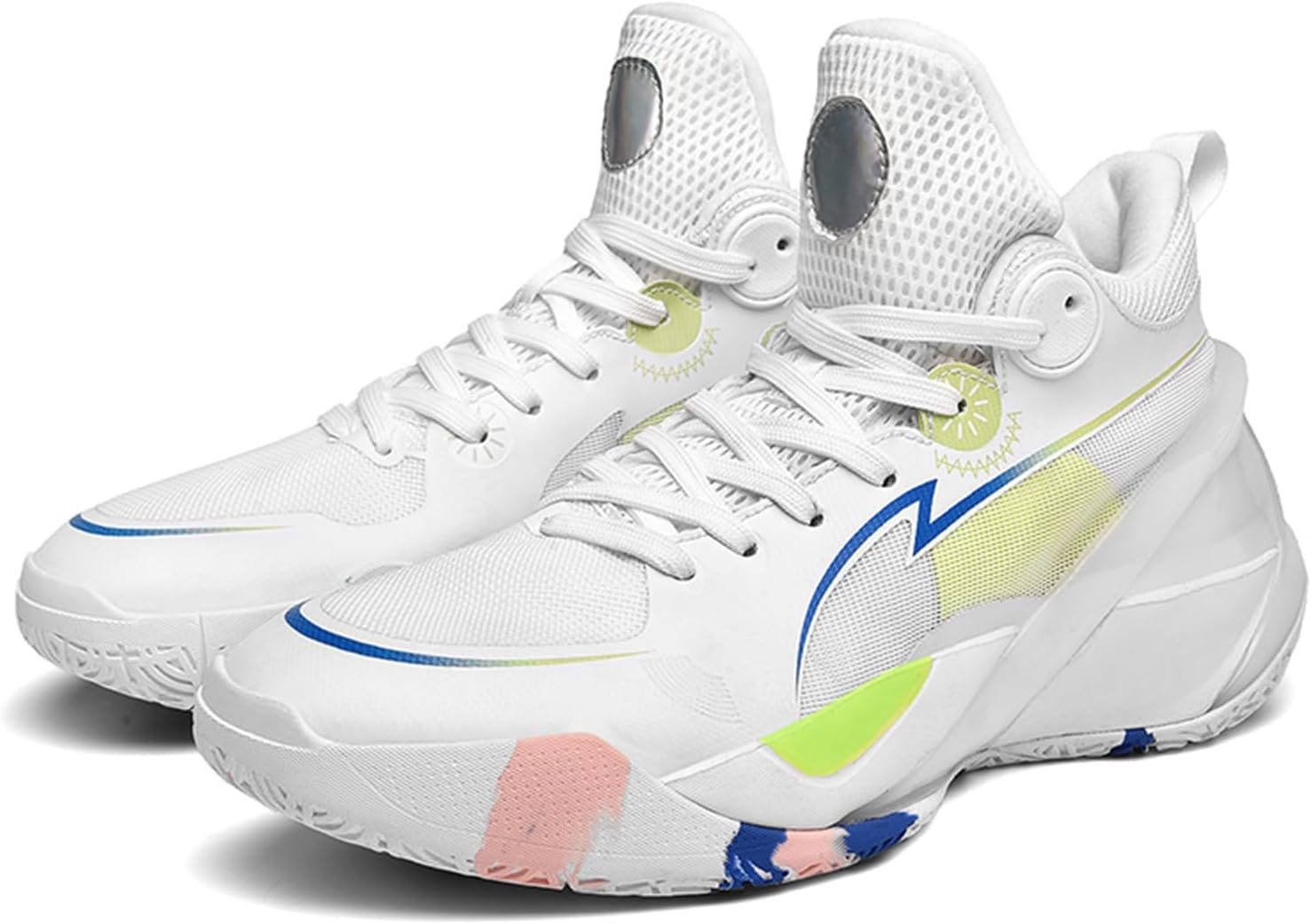 

Мужские баскетбольные кроссовки с толстой подошвой, амортизирующие, легкие, противоскользящие, дышащие, высокие на шнуровке, подходят для езды на велосипеде, игры в мяч и бега Qaoterod, белый