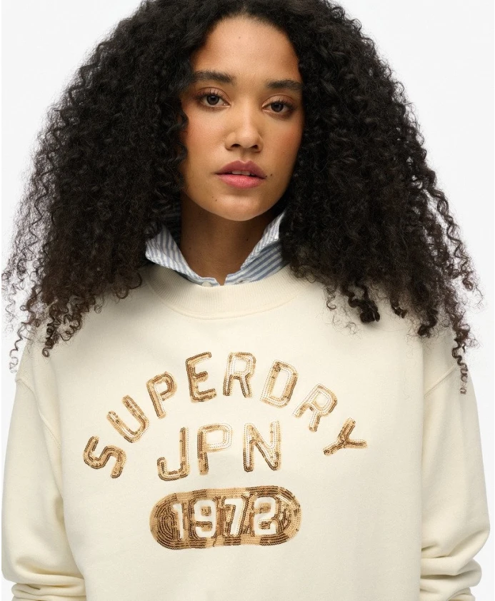 Украшенные университетские свободные брюки с круглым вырезом Superdry, бежевый — фото 2