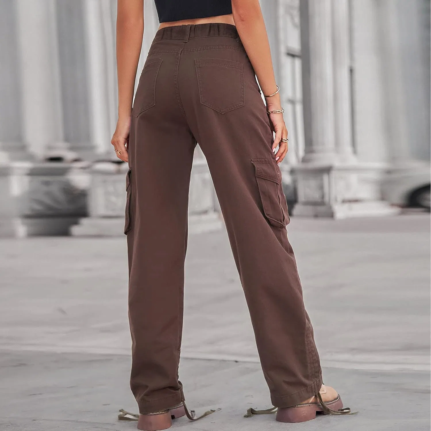 Джинсы карго wide leg, кофе — фото 4