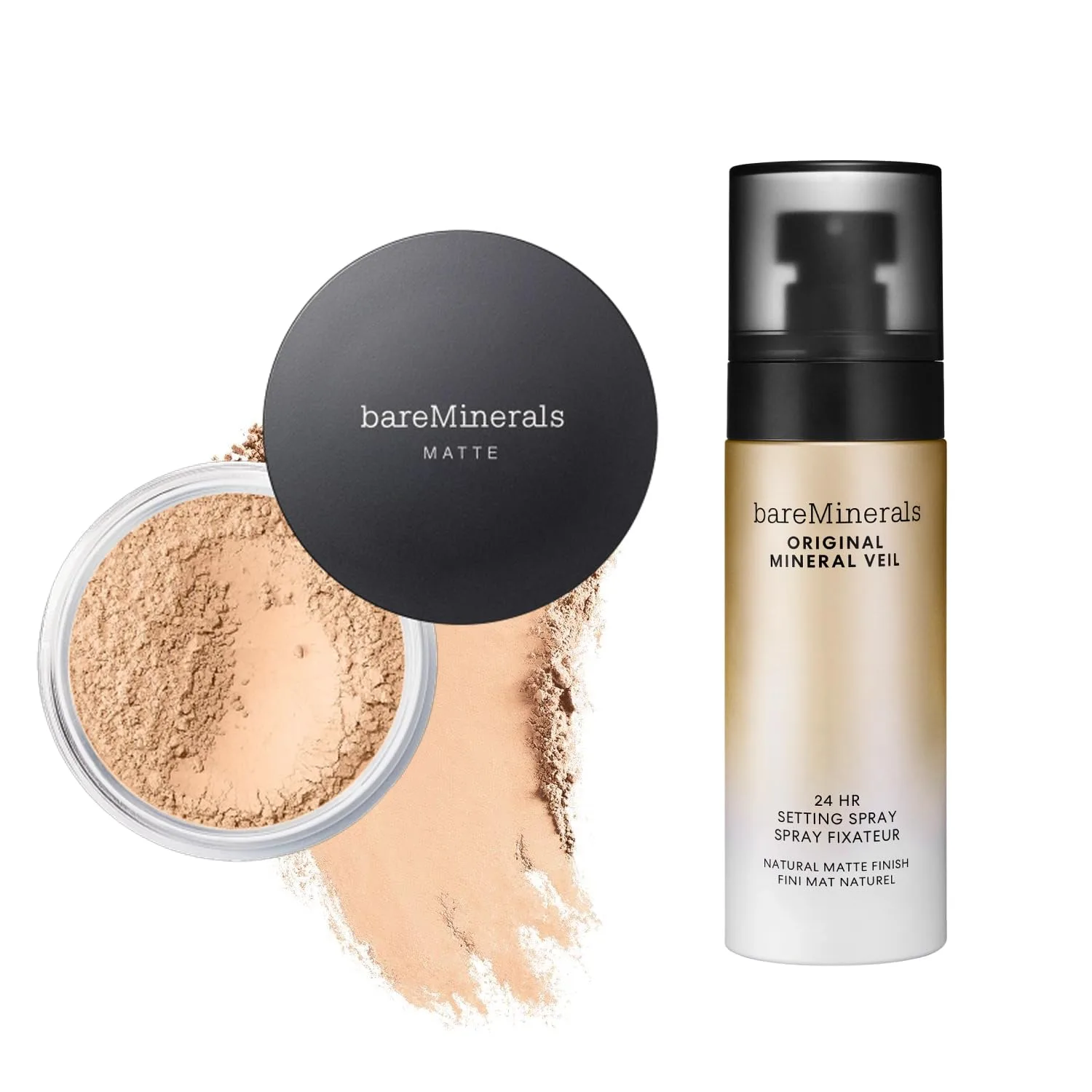 bareMinerals Original Matte Loose Powder Foundation SPF 15, минеральная пудра для лица, покрытие от легкого до полного, матирует, без талька, некомедогенно + Mineral Veil Natural Matte Setting Spray