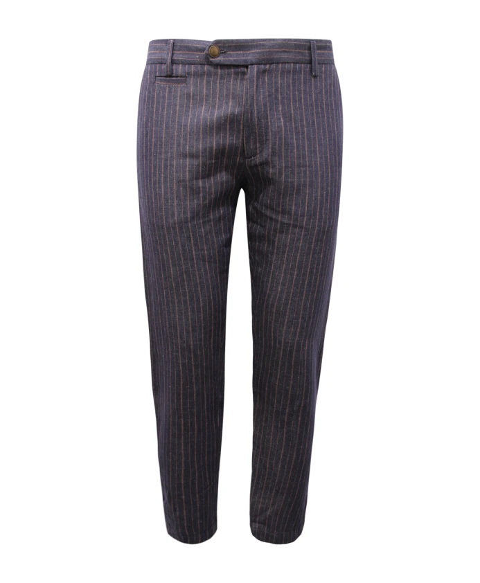 

Брюки из смесовой льняной ткани, в сине-бежевую полоску. Officina36, синий