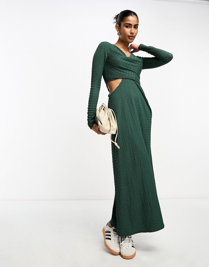 

Зеленое платье миди с драпировкой и запахом ASOS DESIGN