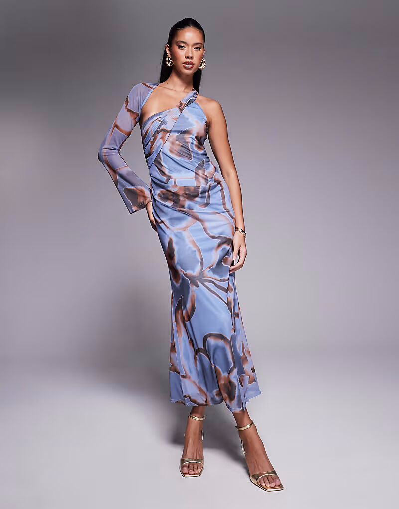 

Платье миди с запахом на одном плече с цветочным принтом Asos Design