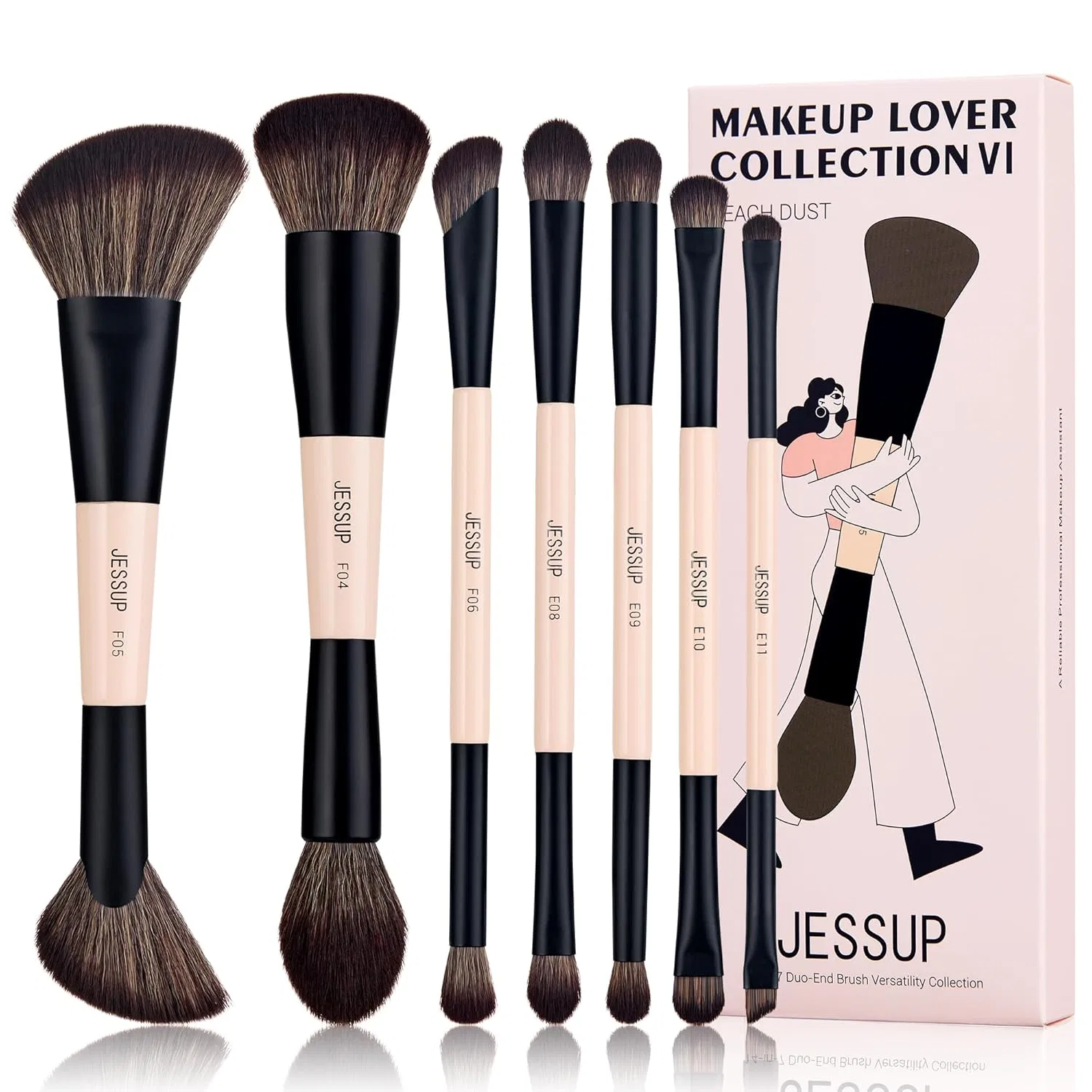 Набор двусторонних кистей для макияжа Jessup Brush Set, 14 в 7, Peach Dust T600 Jessup