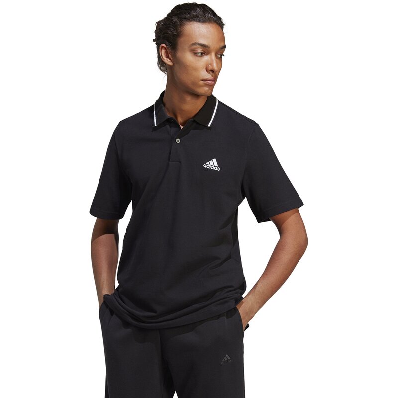 Polo Essentials из пике с маленьким логотипом Adidas, черный — фото 2