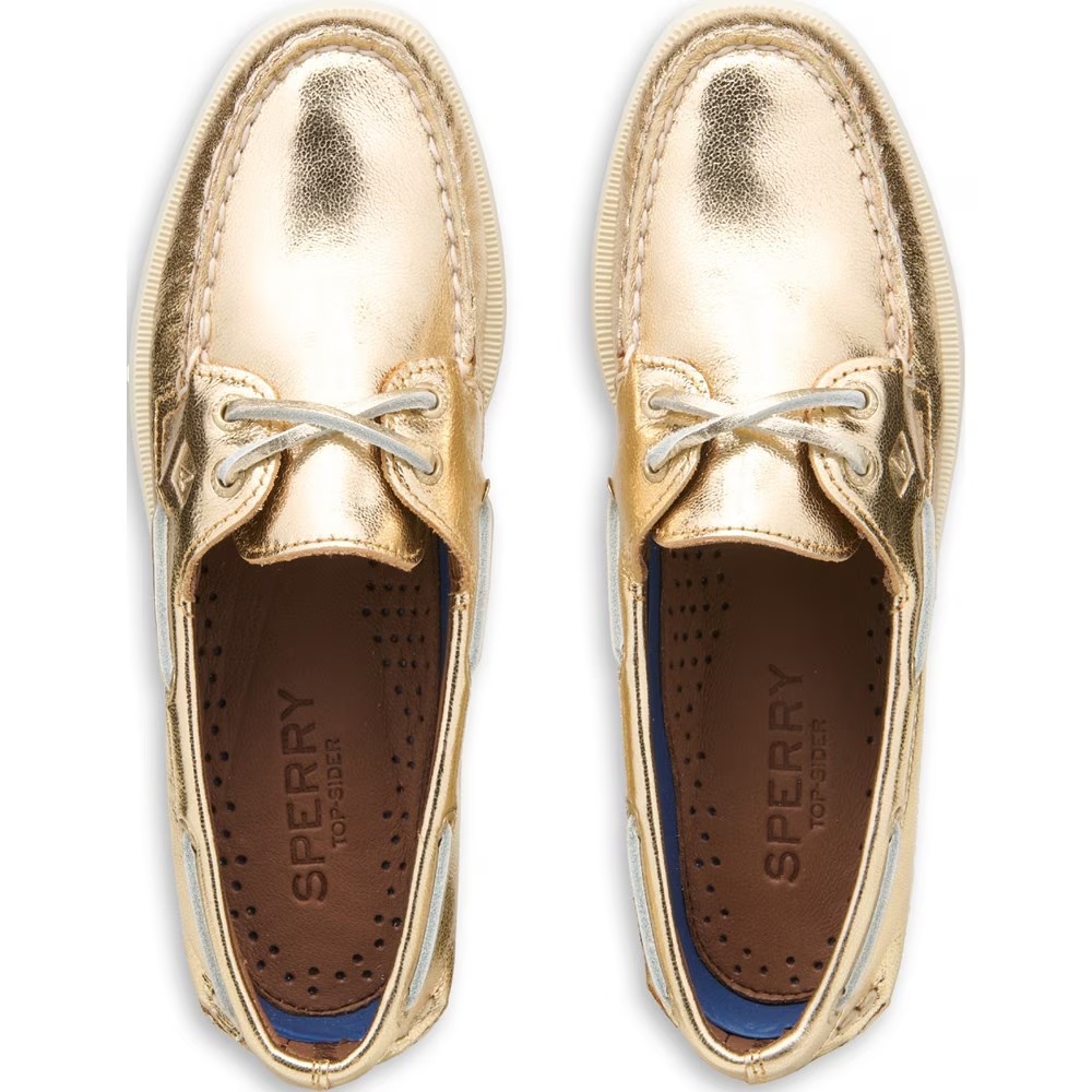 Подлинные оригинальные кожаные туфли-лодочки с двумя люверсами Sperry, золотой — фото 4