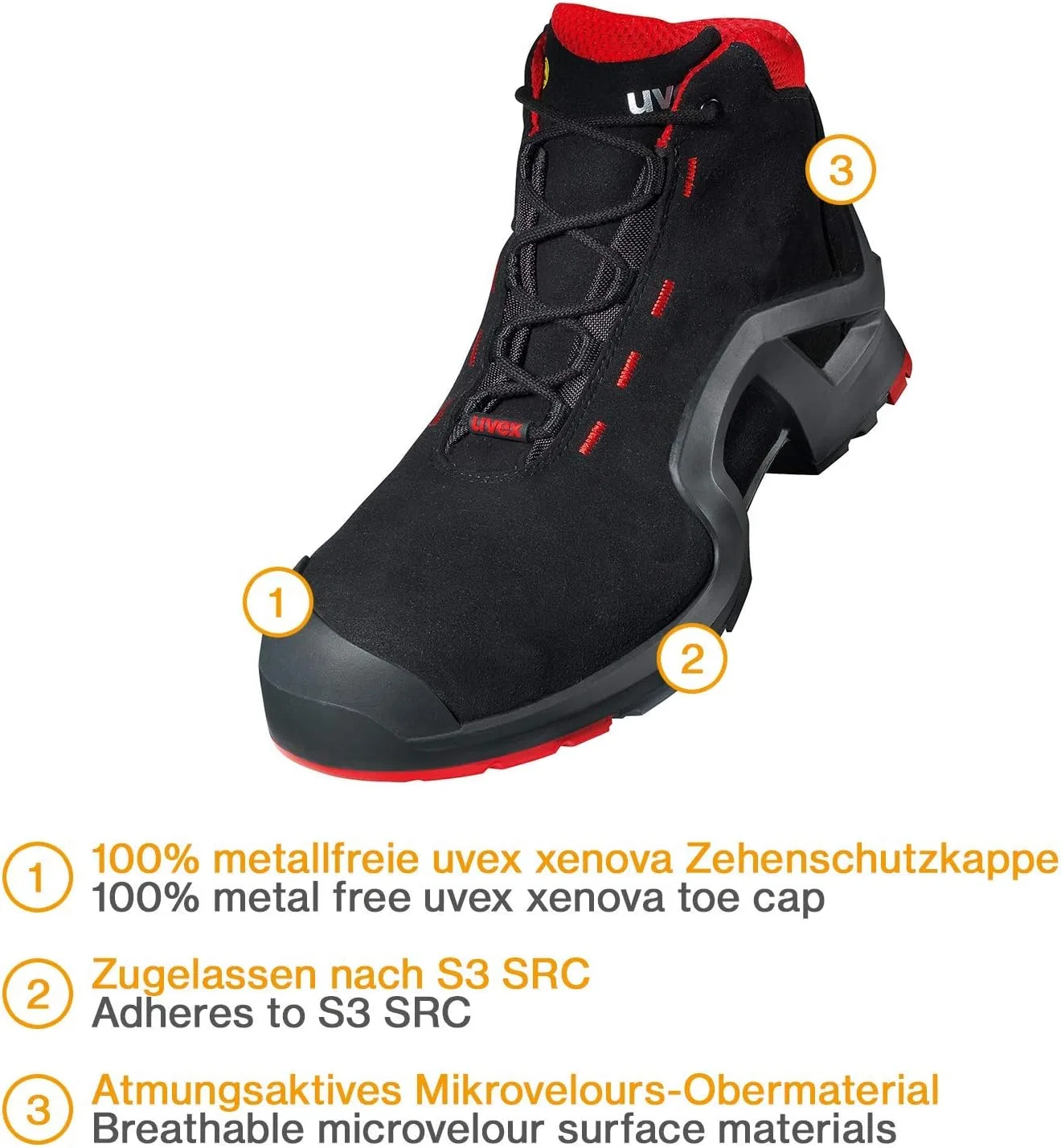 Рабочие ботинки Uvex 1 X-tended Support для женщин, Red Black — фото 3