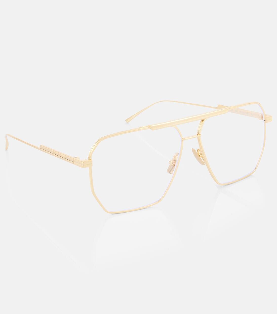 Классические очки-авиаторы Bottega Veneta, цвет gold-gold-transparent — фото 3