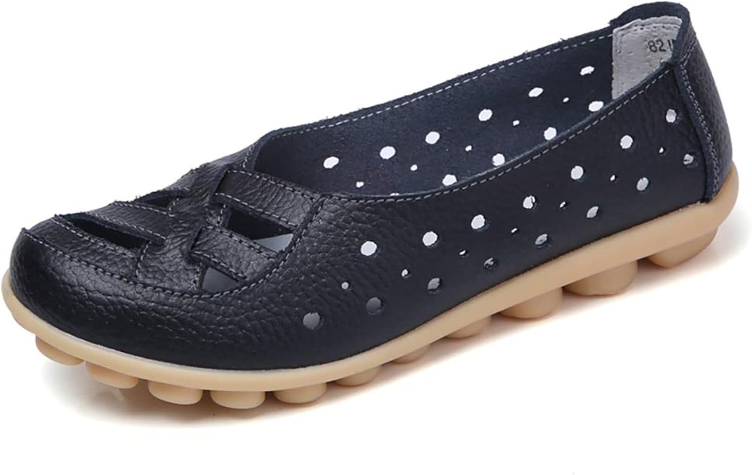 

Женские удобные сандалии Дышащие кожаные с вырезами Лоферы-балетки Летние сандалии без шнуровки С вырезами Повседневные с круглым носком Ортопедические лоферы Модная мягкая обувь Kajxz, черный