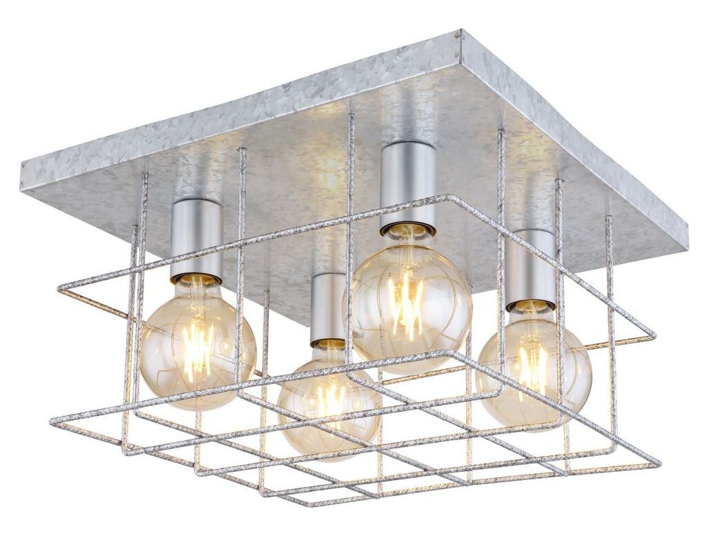 

Потолочный светильник Globo Lighting металлический, цвет цинка, каркас из стальной арматурной сетки, ДхШхВ: 400х400х260мм, без 4x E27 60Вт 230В., бежевый