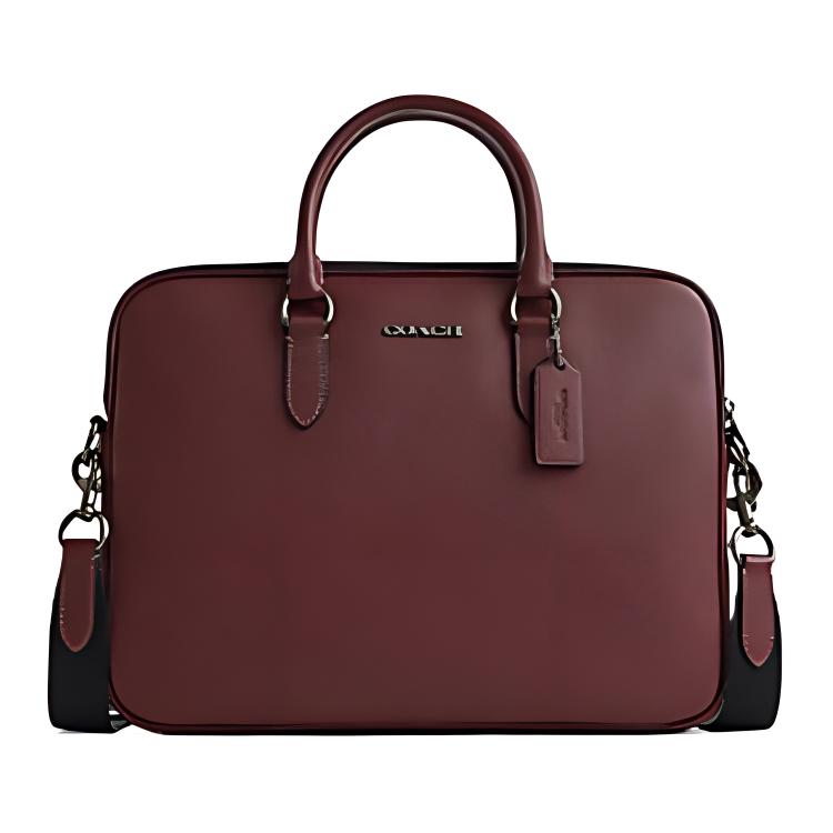 

Кожаный портфель, через плечо сумка Tubas мужская черная и бордовая COACH