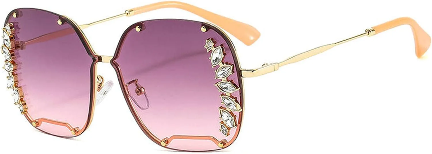 

Willochra — большие солнцезащитные очки с крупными стразами для женщин, металлические, модные, без оправы, квадратные, с бриллиантами, для вечеринок, Purple