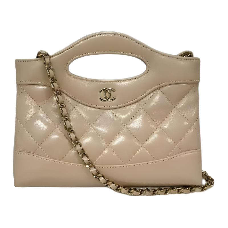 

CHANEL Полированная ламбскиновая сумка через плечо для женщин, бежевая