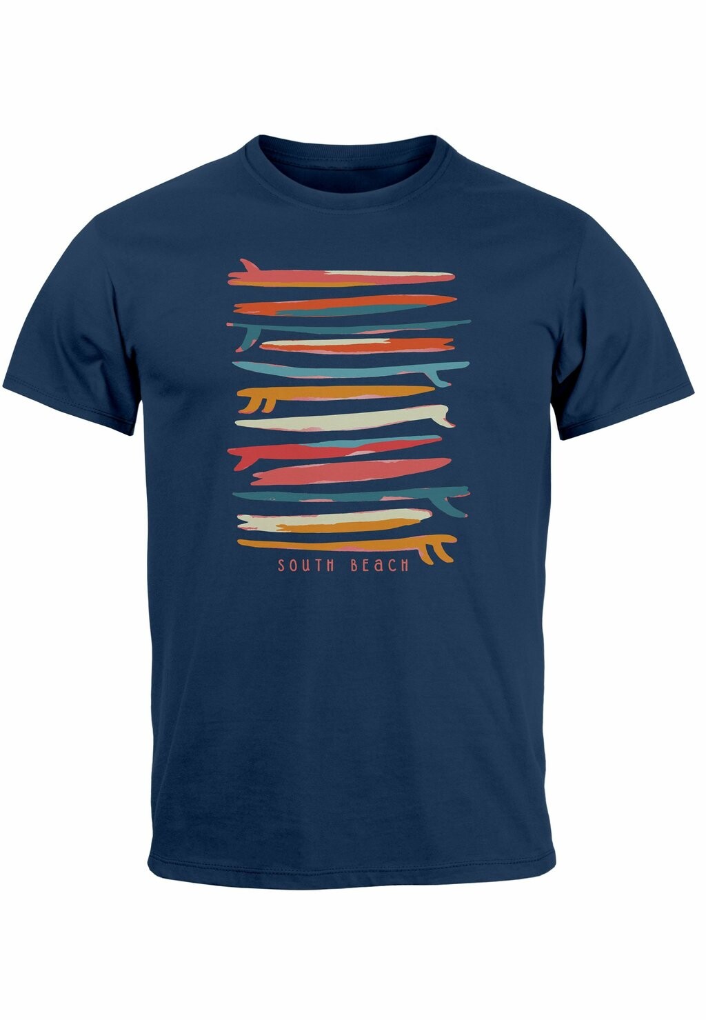 

Футболка с принтом SURFBOARDS SOUTH BEACH CALIFORNIA USA SOMMER SURF Neverless, темно-синий