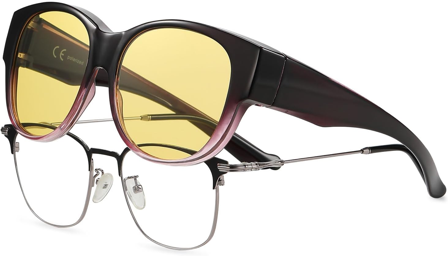 

Очки для вождения в ночное время HAOLOTA, женские, надеваются поверх обычных очков, поляризованные линзы желтого цвета с антибликовым покрытием для ночного использования, B07 Gradient Purple/Night Vision