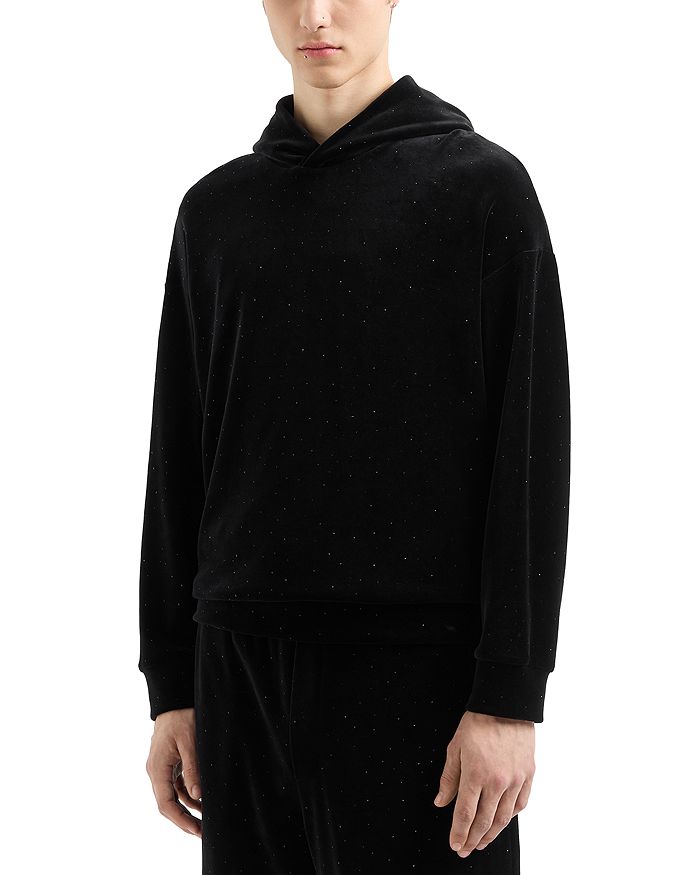 

Хлопковый и нейлоновый велюровый худи с пайетками Regular Fit Emporio Armani, черный