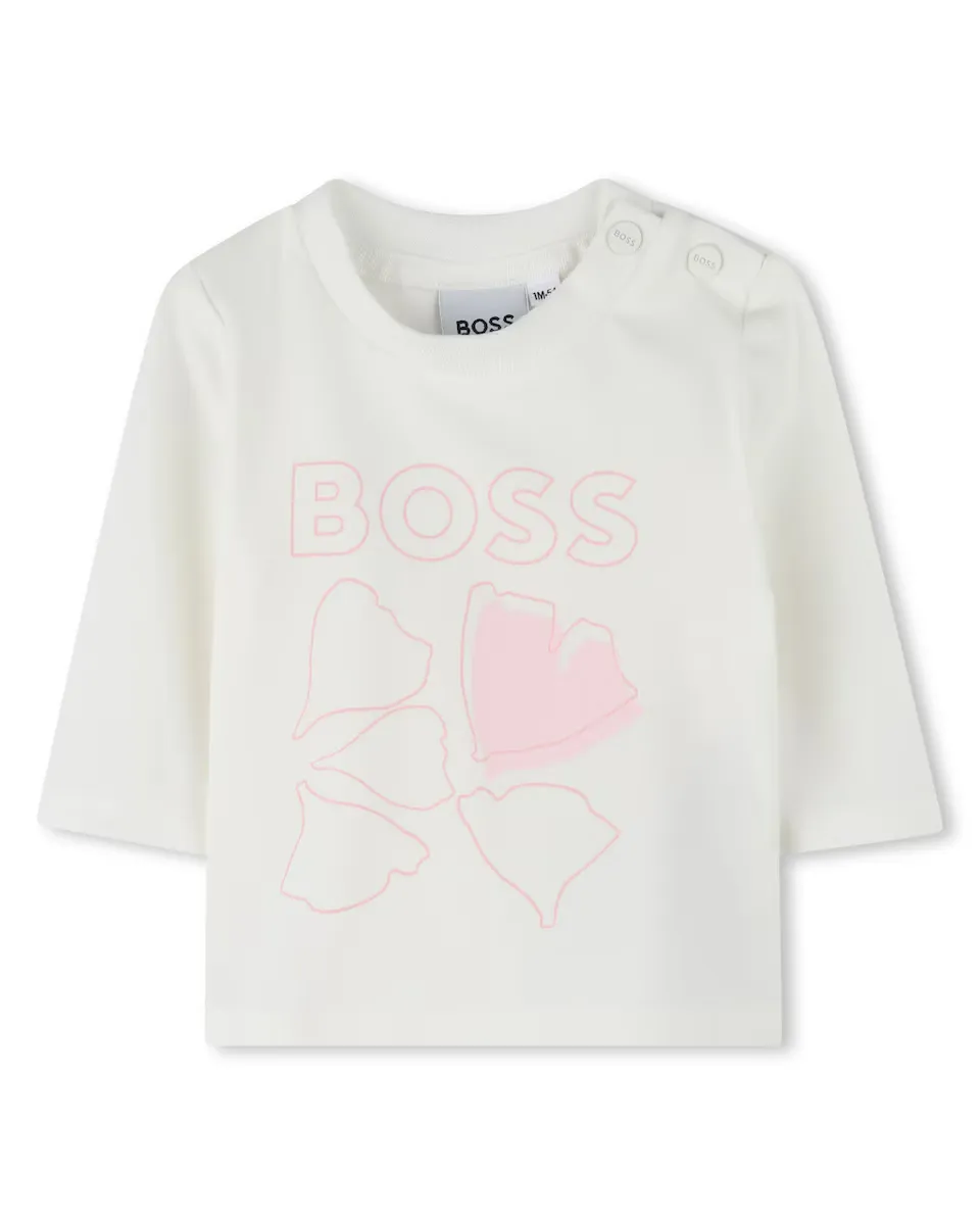 

Футболка для девочки с длинными рукавами и рисунком спереди BOSS Kidswear, белый